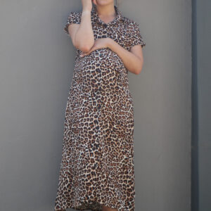 Leopard Short Sleeve Button Down Dress