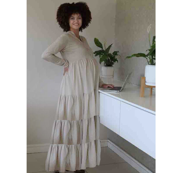 Long Sleeve Beige 4 tier dress Tiered Dress