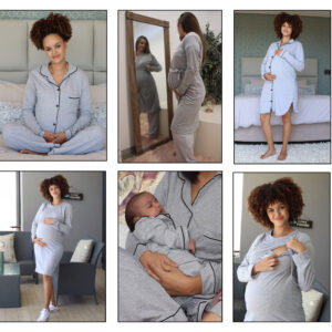 Hannah Grace Maternity Grey Hospital Ready Winter Set with Black Piping