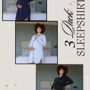 Hannah Grace Maternity 3 Pack Sleepshirts -Grey & Navy & Black
