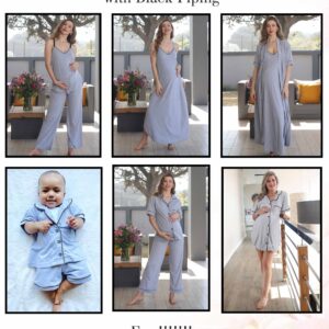 Grey Hospital Ready Summer Set 2 with Black Piping & A Free Babies Matching PJ