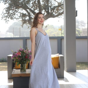 Grey strappy nightie- Black front Piping