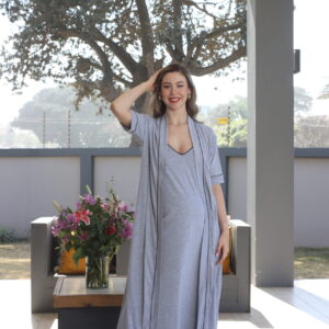 Grey Maxi Summer Gown and nightie combo - Black Piping