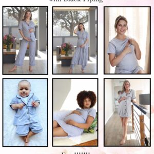Grey Hospital Ready Summer Set with Black Piping & A Free Babies Matching PJ