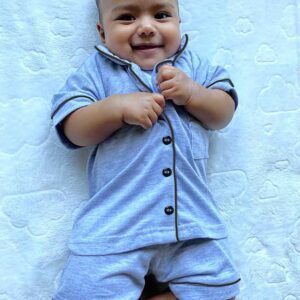 Kiddies Grey Summer PJ Set with Black Piping