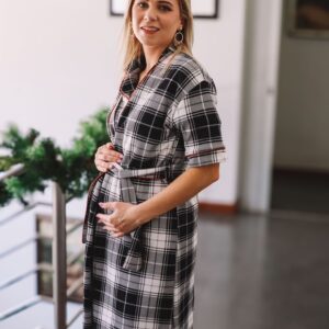Plaid Summer Gown and Short Top Short Pants PJ Set with red piping
