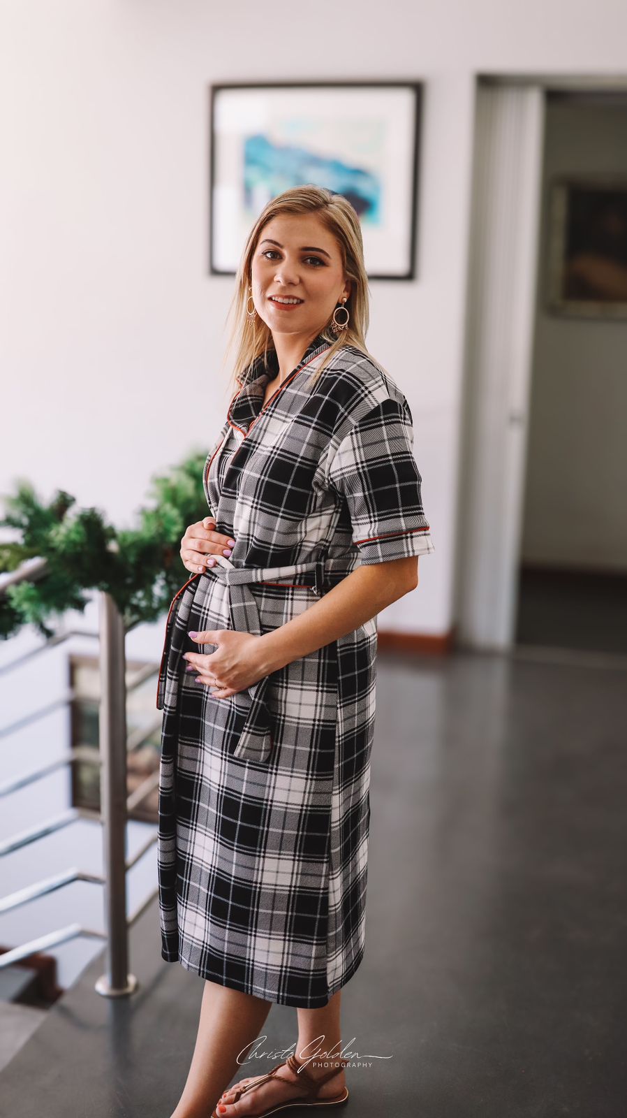 Plaid Summer Gown and Short Top Short Pants PJ Set with red piping