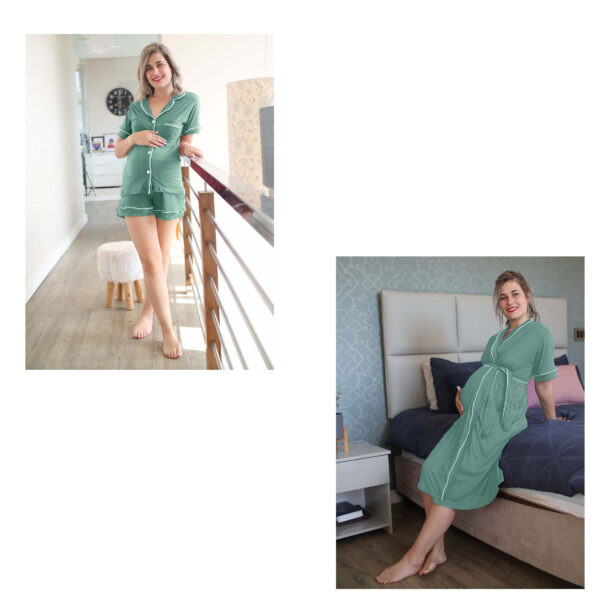 Hannah Grace Maternity Eucalyptus Sage Short Gown and Short Pj combo