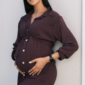 Plum long sleeve Button down dress below knee - Image 3