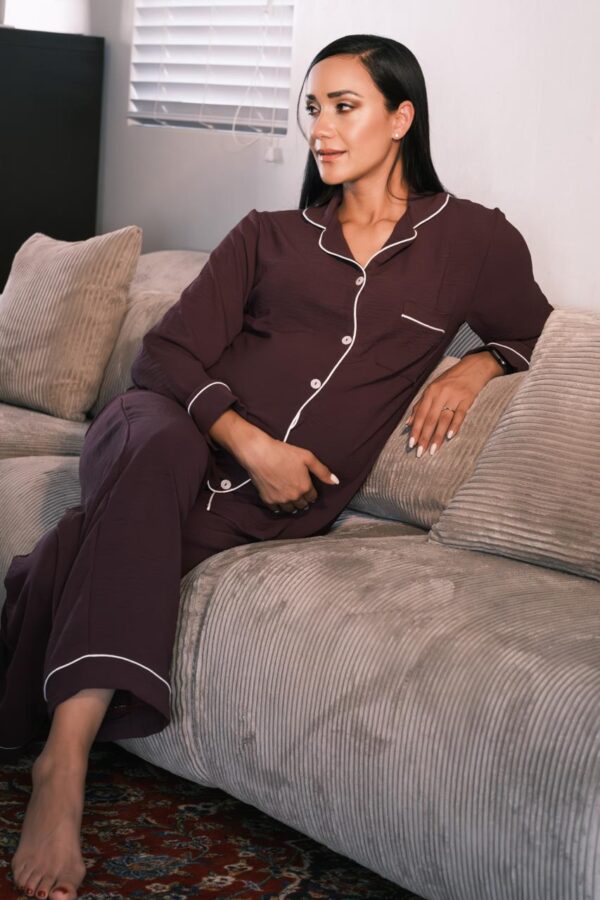 Plum Airflow Winter pj with white piping