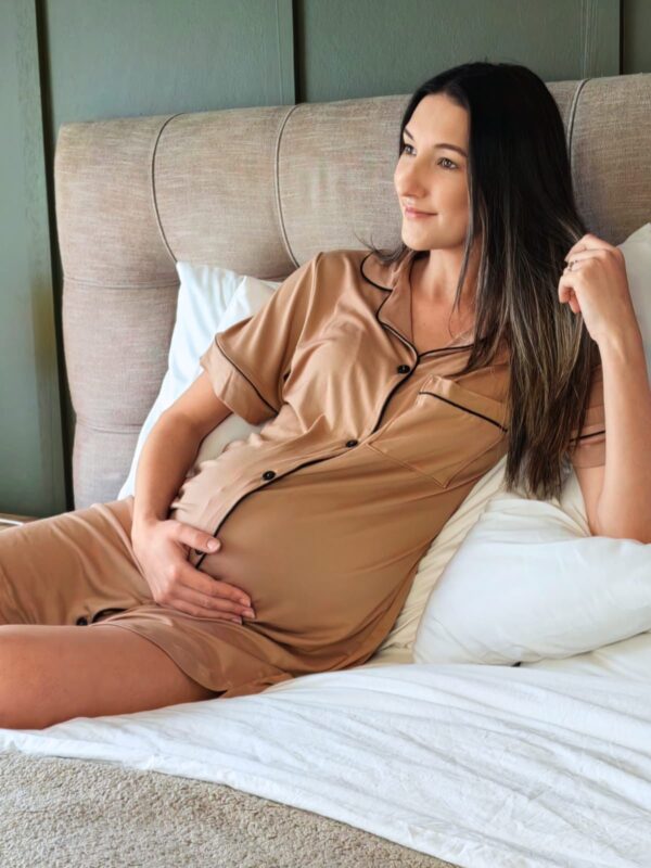 Hannah Grace Maternity Blush Beige Sleepshirt