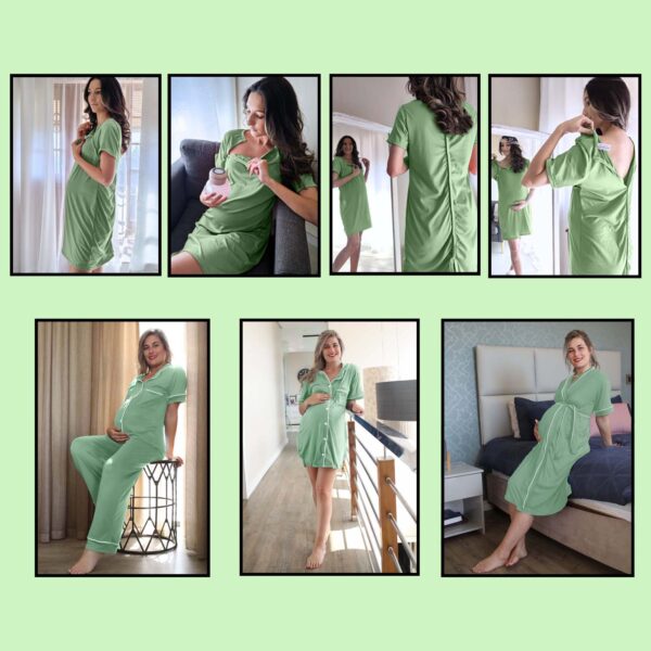 Hannah Grace Maternity Sage Birthing Gown Combo