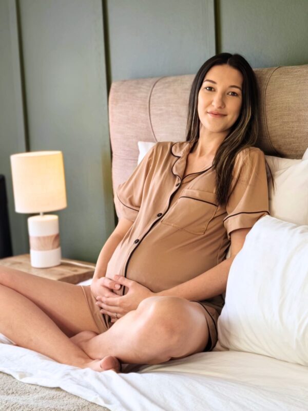 Hannah Grace Blush Beige Summer Pj Set with Black Piping