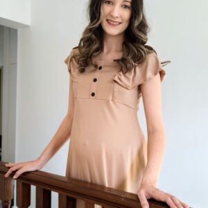 Hannah Grace Maternity Blush Beige Summer Frilly Dress with hidden Zip for Breastfeeding - Image 8