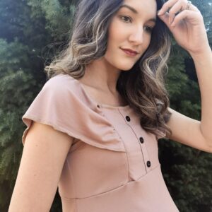 Hannah Grace Maternity Blush Beige Summer Frilly Dress with hidden Zip for Breastfeeding - Image 5