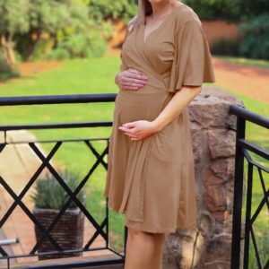 Blush Beige Short Wrap Dress with pockets