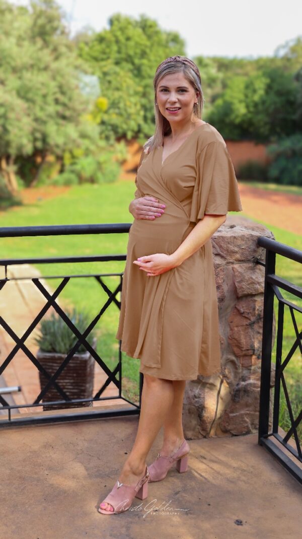 Blush Beige Short Wrap Dress with pockets