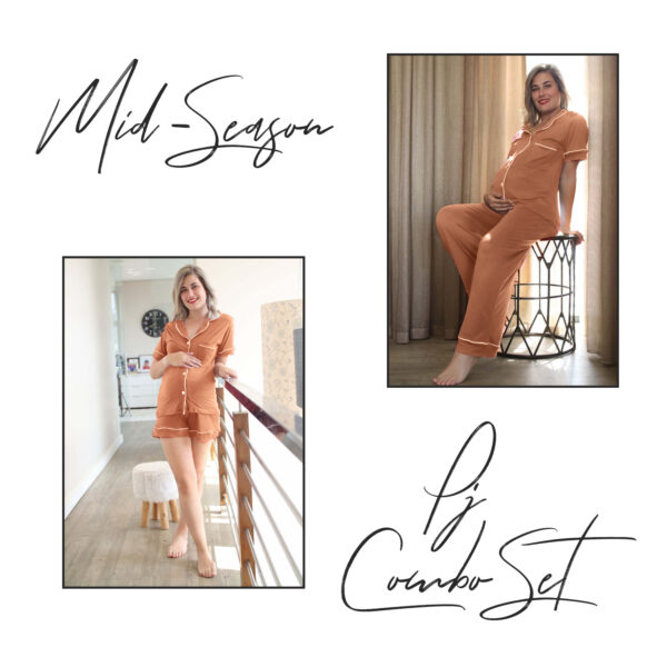 Hannah Grace Maternity Maple Brown Mid Season PJ Combo Set