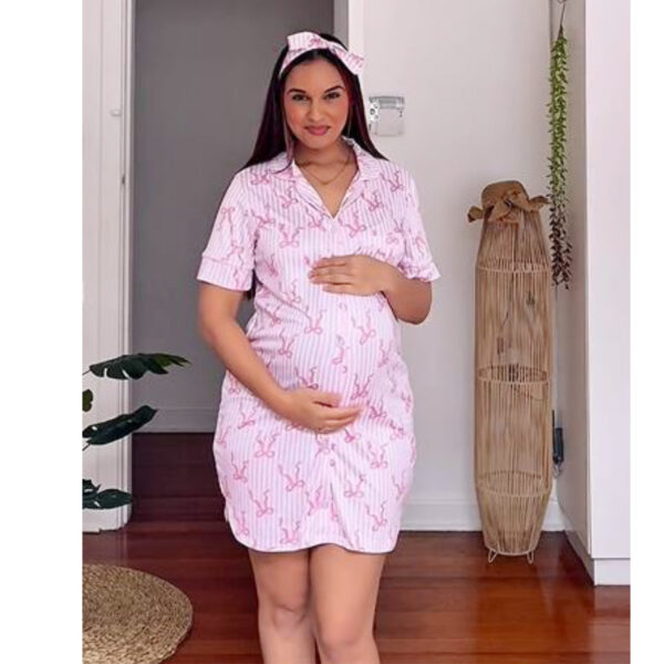 Hannah Grace Maternity Bows and Stripes summer sleepshirt