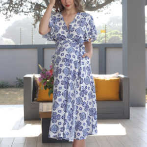 Damask Wrap Dress with pockets (New Print)