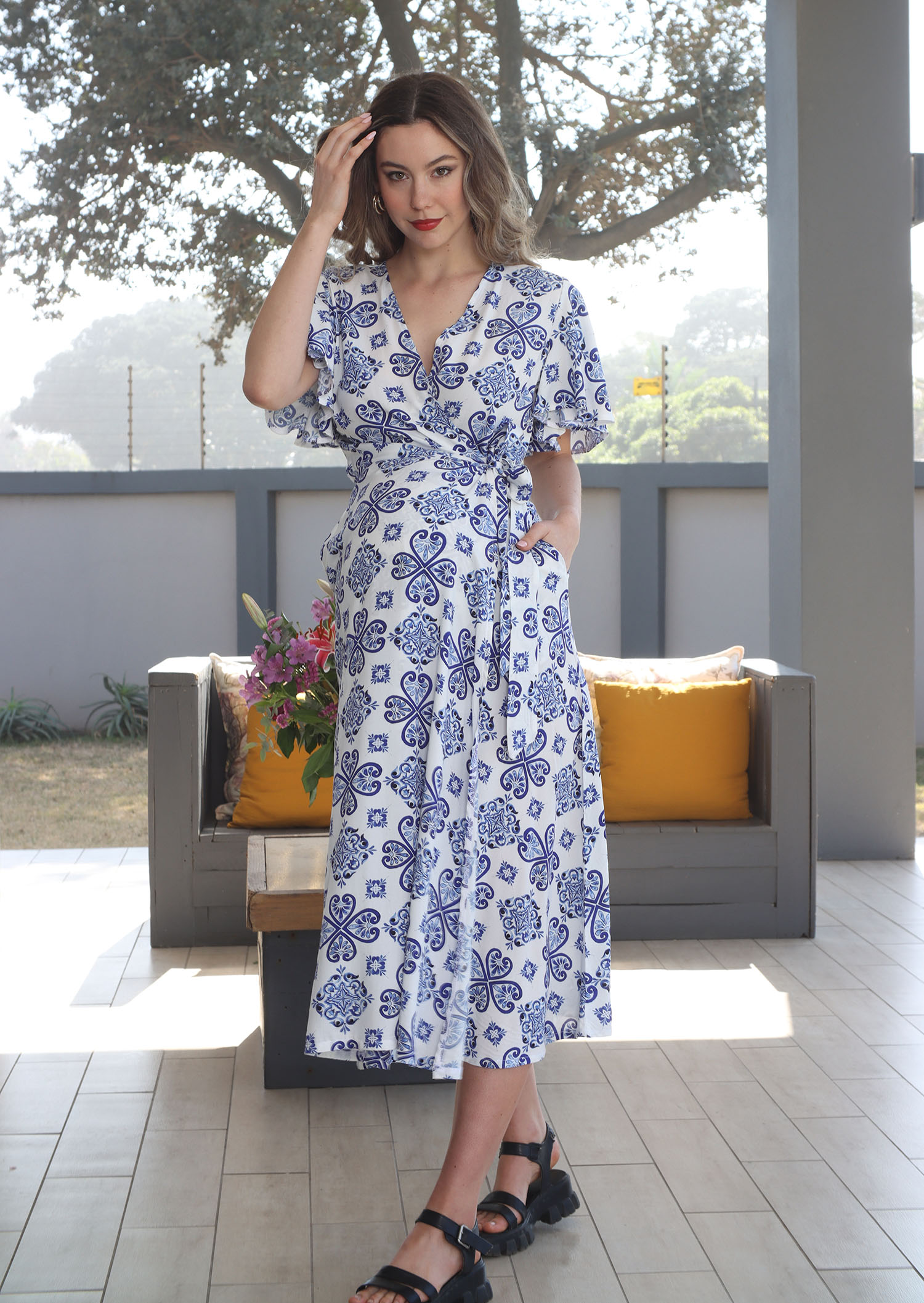 Damask Wrap Dress with pockets (New Print)
