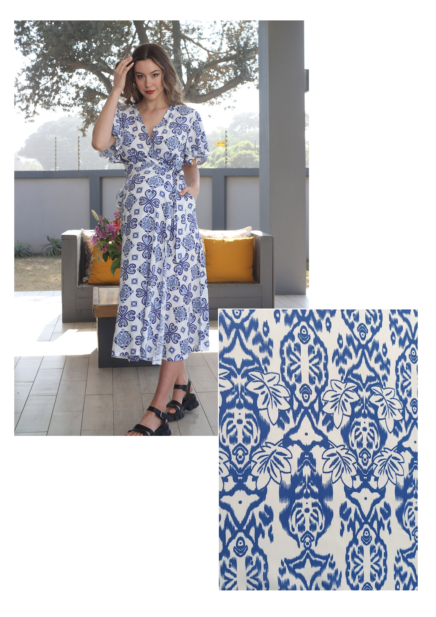 Damask Wrap Dress with pockets (New Print) - Image 6