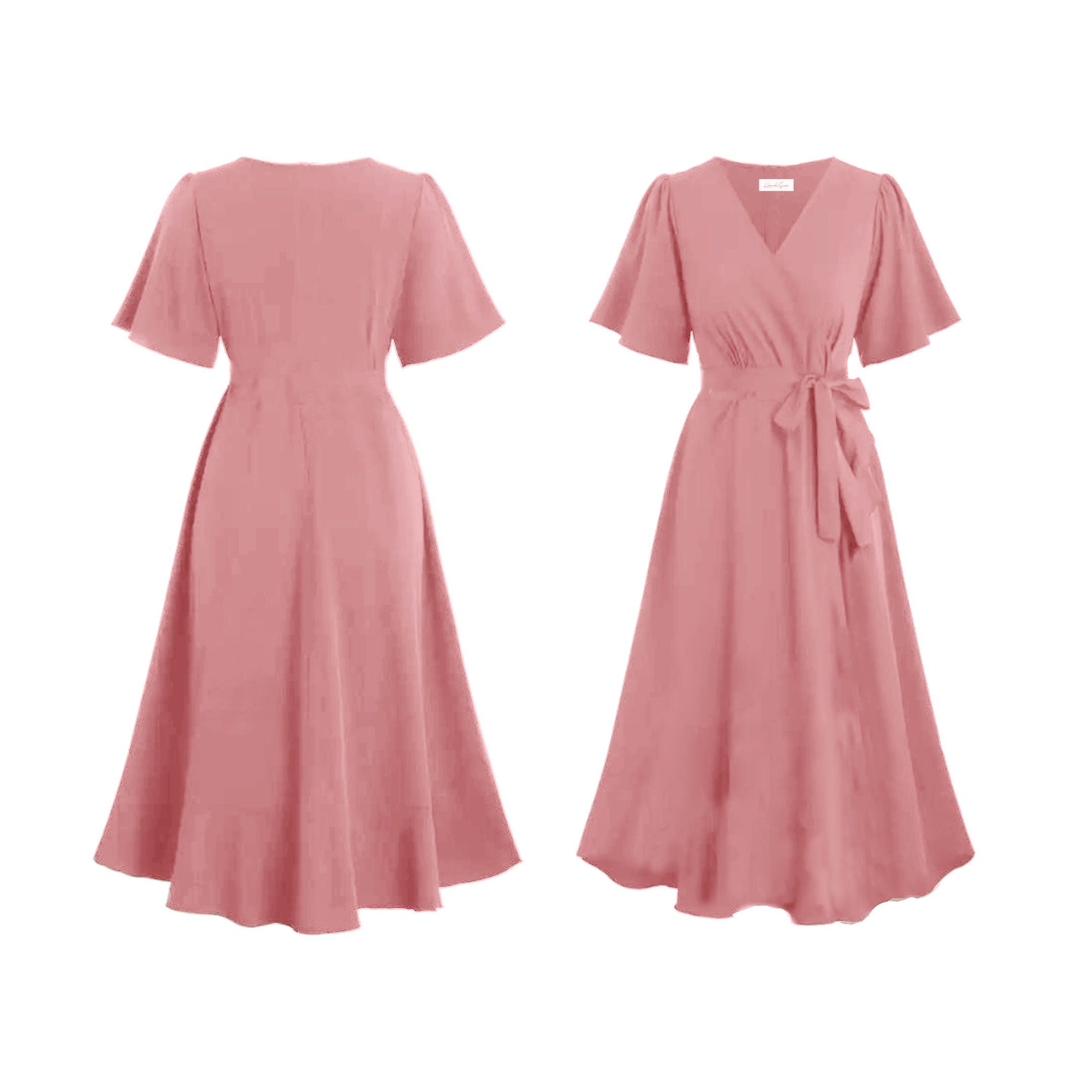 Pink Rose Short Wrap Dress with pockets - Image 2