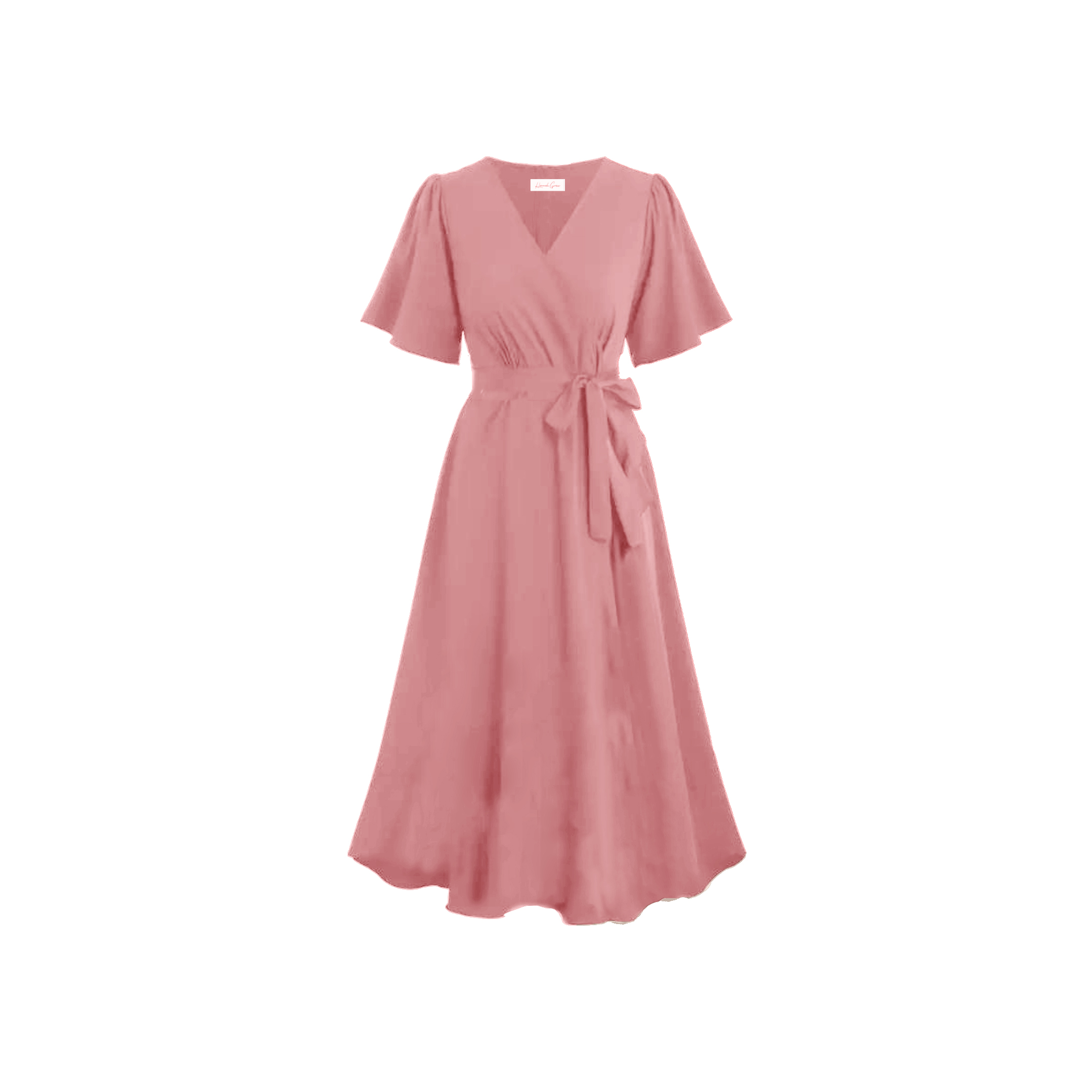 Pink Rose Short Wrap Dress with pockets - Image 3