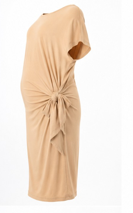 Hannah Grace Maternity Brown Side Knot Dress - Image 2