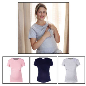 Hannah Grace Maternity 3-Day Summer Breastfeeding Top with Discreet Nursing Panel (Pink, Navy, Grey)