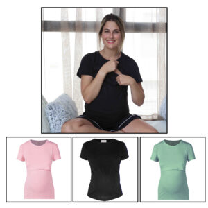 Hannah Grace Maternity 3 day Summer Breastfeeding Top With Discreet Nursing Panel (Pink,Black,Sage)