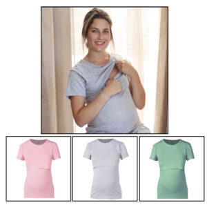 Hannah Grace Maternity 3 day Summer Breastfeeding Top With Discreet Nursing Panel (Pink,Grey,Sage)