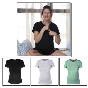 Hannah Grace Maternity 3 day Summer Breastfeeding Top With Discreet Nursing Panel (Grey,Sage, Black)