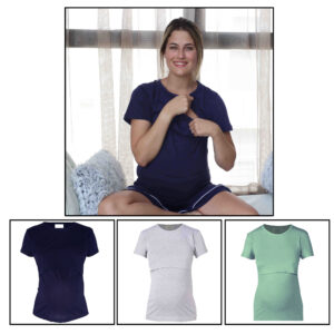 Hannah Grace Maternity 3 day Summer Breastfeeding Top With Discreet Nursing Panel (Grey,Sage, Navy)