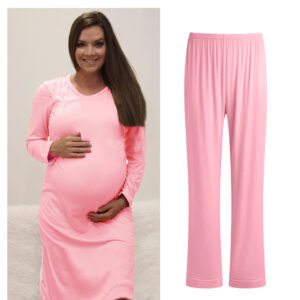 Hannah Grace Maternity Pink Winter Birthing Gown and Long pants Combo