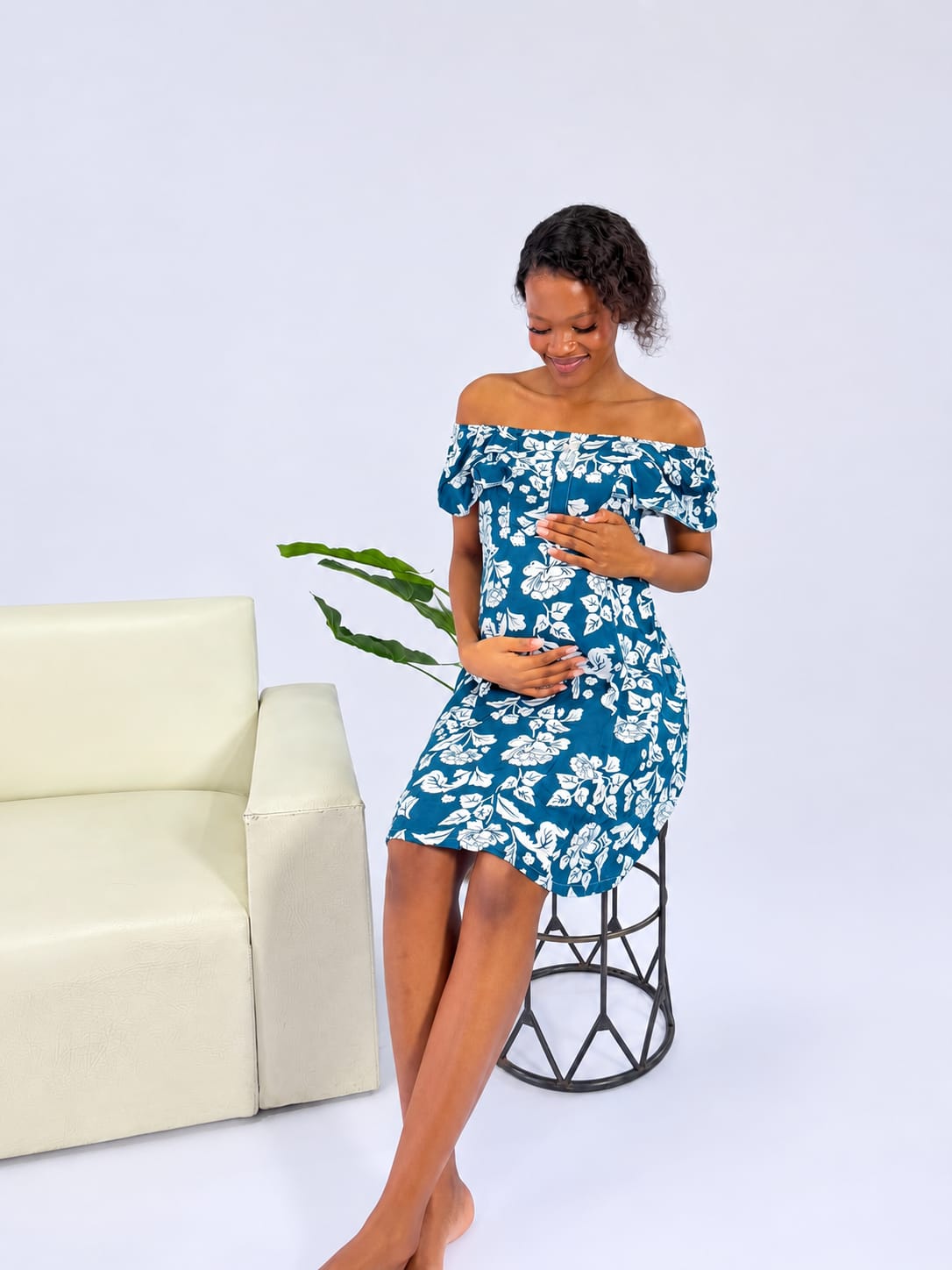 Blue Floral Summer Frilly Dress with hidden Zip for Breastfeeding