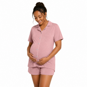 Champagne Pink Short Sleeve Button Down PJ Set