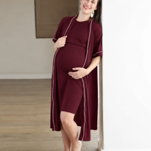 Hannah Grace Maternity Burgundy Hospital Nightie and Gown set