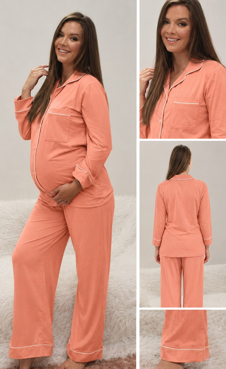 Hannah Grace Maternity Coral Winter PJ Set - Image 2