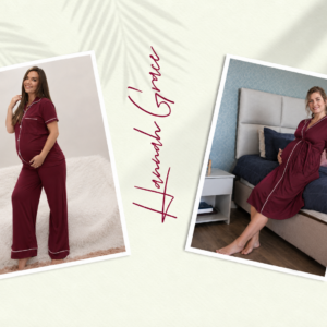 Burgundy Summer Gown with Short top long pants pj set