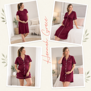 Hannah Grace Maternity Burgundy Hospital Ready Summer Set