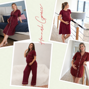 Hannah Grace Maternity Burgundy Mid-Season Hospital Set