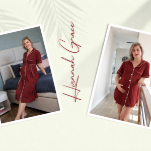 Hannah Grace Maternity Burgundy Summer Hospital Sleepshirt and Gown set