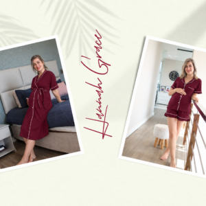 Hannah Grace Maternity Burgundy Short Gown and Short Pj combo