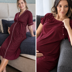 Hannah Grace Maternity Burgundy Summer Gown and Birthing Gown set